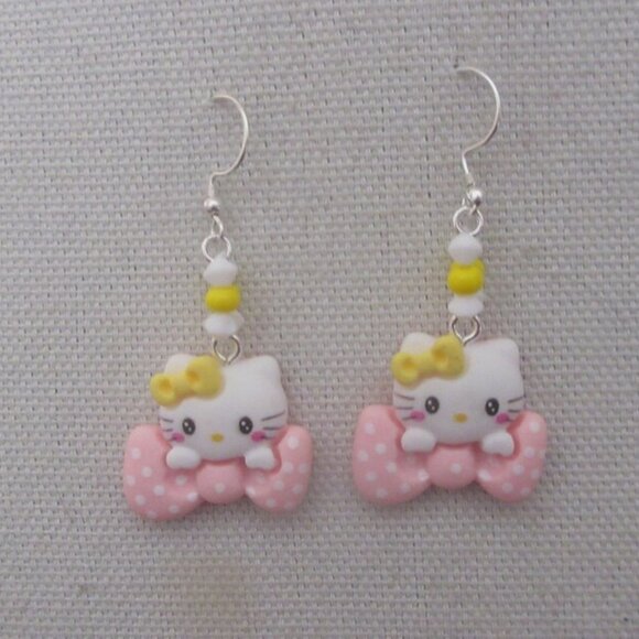 Choice of Handmade Hello Kitty Inspired Earrings Sterling Ear Wires - Picture 3 of 3